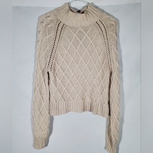 AMERICAN EAGLE OUTFITTERS CREAM CHUNKY CABLE KNIT CROP TOP MOCK NECK SWEATER